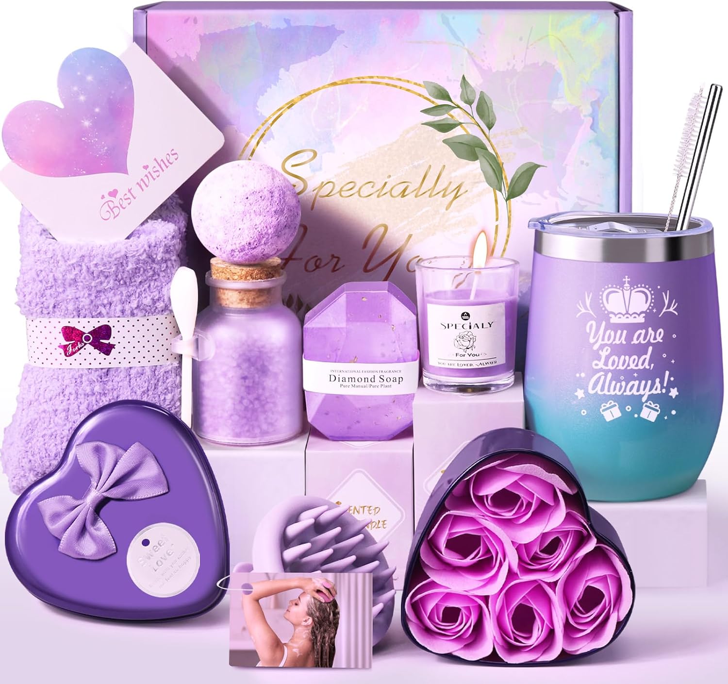 Coffret Cadeau Femme, Cadeau Femme Anniversaire Original Maman Soeur Collegue Maitresse Amie Personnalisé Cadeau Femme Noël, Fete des Meres, Saint-Valentin Pourpre Étoilé