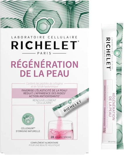 ® - Régénération de la Peau stick - Complément Alimentaire Peau – Peptides de Collagène, Acide Hyaluronique et CELLENIUM TM – 1 stick/jour - 28 jours – goût fraise-kiwi