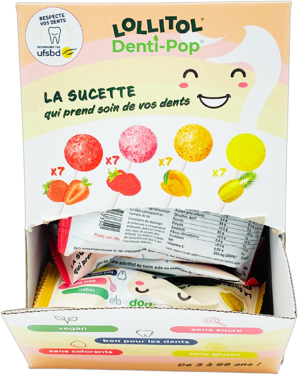 Sucettes Sans Sucre - Lollitol - Box Découverte, Saveur Fraise, Framboise, Mangue & Ananas - La Confiserie qui Allie Gourmandise et Bien-Être - Bonbons, Vegan et sans Aspartame - Pack de 28 1 boîte