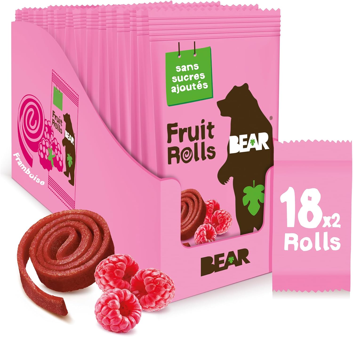 Fruit Rolls Saveur Framboise - 100% Ingrédients Naturels - Sans Sucres Ajoutés - Goûter Sain pour Enfants & Adultes - 18 Sachets de 20g - 360g