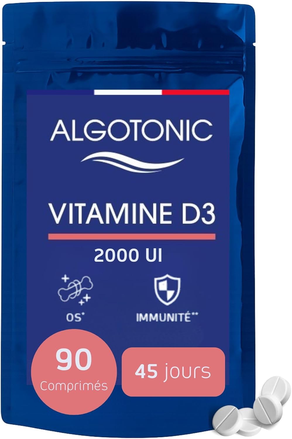 Vitamine D3-90 comprimés - Cure 45 jours - 100% Naturel - 2000 UI/jour - Ossature et Immunité - Arôme Orange