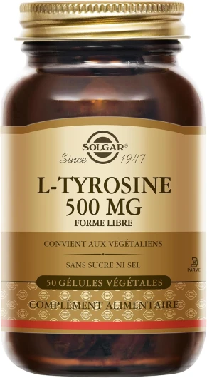 L-Tyrosine 500mg - Acide aminé - Haute qualité - Système nerveux - Complément Alimentaire - Flacon de 50 gélules végétales