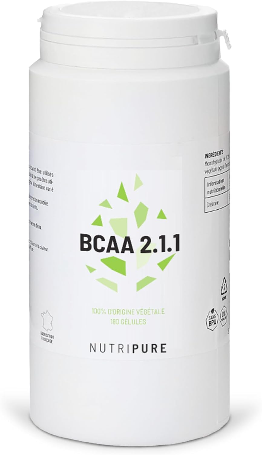 BCAA 2.1.1 Vegan 100% Pure - Origine Naturelle & Végétale - Acides Aminés Essentiels Idéals pour la Musculation et l'Endurance Pendant l'Effort - 180 gélules - Fabriqué in France