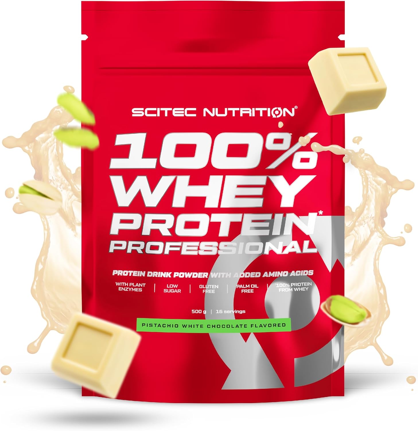 100% Whey Protein Professional - Amélioré avec des acides aminés supplémentaires et des enzymes digestives - Sans gluten - Sans huile de palme, 500 g, Pistache-Chocolat blanc Pistache-Chocolat blanc 500 g