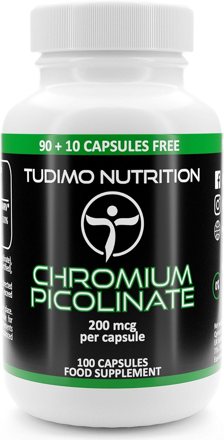 Picolinate de Chrome 200 mcg - 100 Capsules (3+ mois) à Désintégration Rapide, avec 200mcg Chrome Picolinate Complement Alimentaire en Poudre (Chromium Picolinate Supplement)