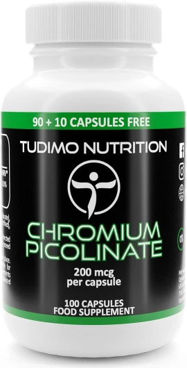 Picolinate de Chrome 200 mcg - 100 Capsules (3+ mois) à Désintégration Rapide, avec 200mcg Chrome Picolinate Complement Alimentaire en Poudre (Chromium Picolinate Supplement)