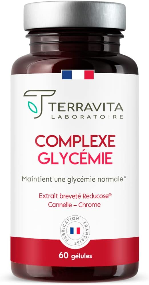 Complexe GLYCÉMIE - Reducose® + Cannelle + Chrome - Stimule l'hormone de Satiété GLP-1 (+60%) - Réduit l’assimilation des Glucides (-40%) - Glycémie Stable - 60 Gélules - Made in France - Terravita