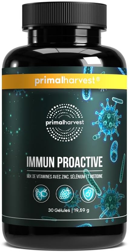 Immune Defense 10-in-1 de Primal Harvest (30 capsules) avec des vitamines, des minéraux, des extraits de baies de sureau et du bêta-glucane - renforcer le système immunitaire - 1 capsule par jour