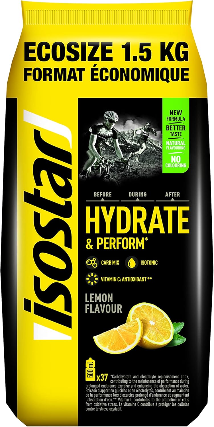 Isostar Poudre Hydrate & Perform saveur Citron - ‎Poudre pour boisson isotonique, 1.5kg (37 doses) Citron Unique