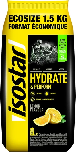 Isostar Poudre Hydrate & Perform saveur Citron - Poudre pour boisson isotonique, 1.5kg (37 doses) Citron Unique