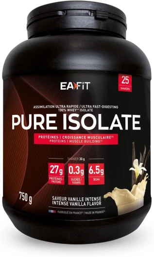 Pure Isolate - Whey Protein Isolate - Whey pour Prise de Masse et Musculation - 27g de Proteine, 6.5g de BCAA - Faible en sucres et matières grasses - 750 g - Vanille - Marque FR