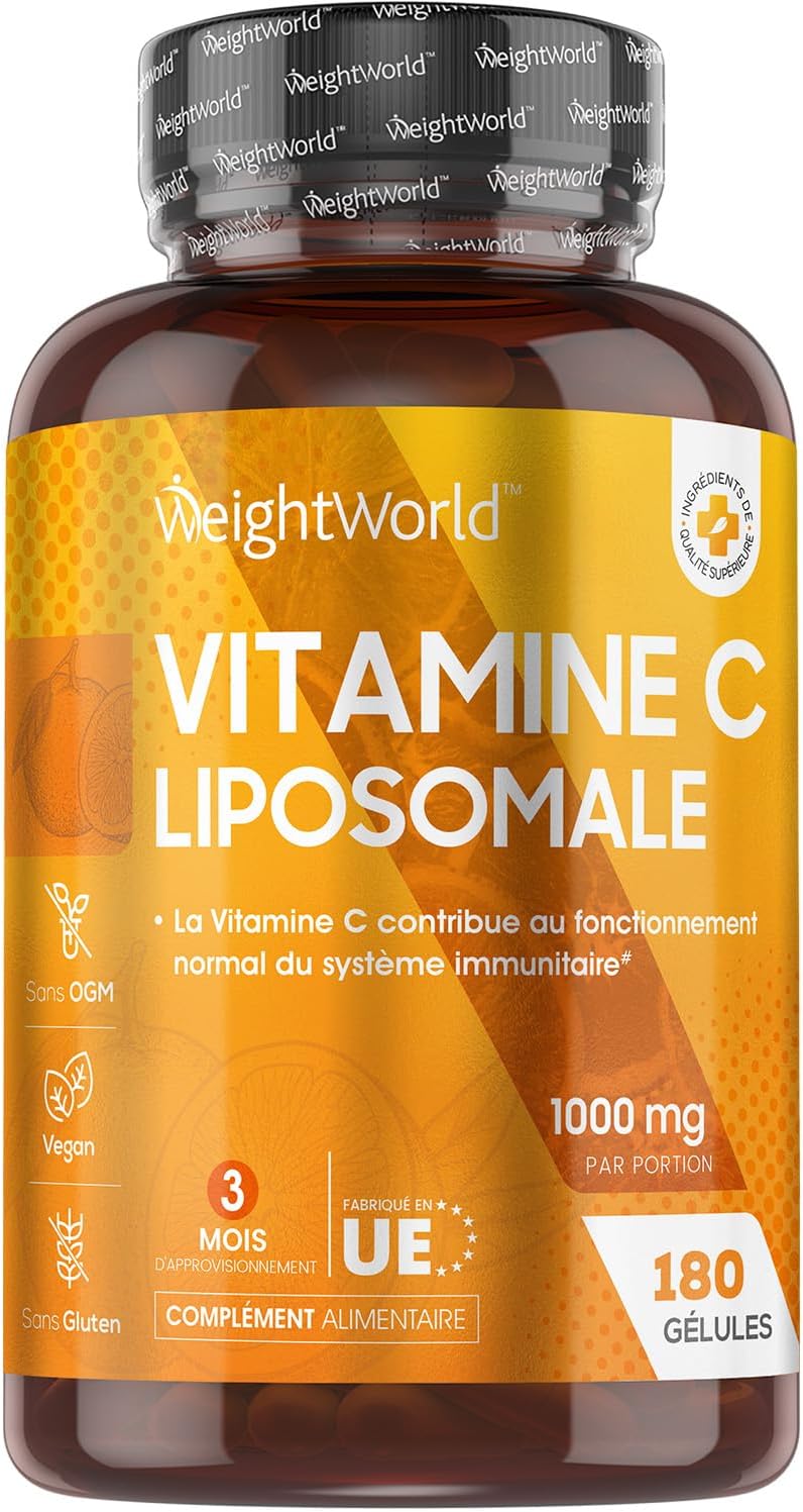 Vitamine C Liposomale 1000mg, 180 Gélules Vegan pour 3 mois, Vit C 1000mg Liposomale Gélules Acide Ascorbique Enrichie avec Extrait d'Églantier Cynorrhodon sans Stéarate de Magnésium