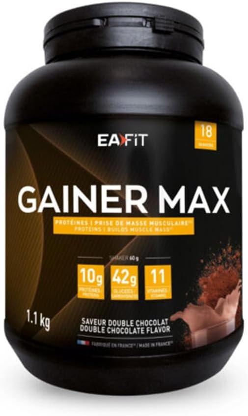 Gainer Max - Pour La Prise De Masse Musculaire Et L'Apport Calorique - 10g De Protéines + 42g De Glucides + 11 Vitamines Par Shaker - Double Chocolat 1,1kg
