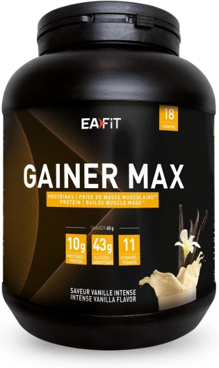 GAINER MAX - Prise de masse Gaine musculaire-Boisson hyperglucidique-Vanille Intense-Un apport de glucide,de vitamines pour le sport pour la prise de poids-Shaker proteine pour la musculation Vanille 1,1kg