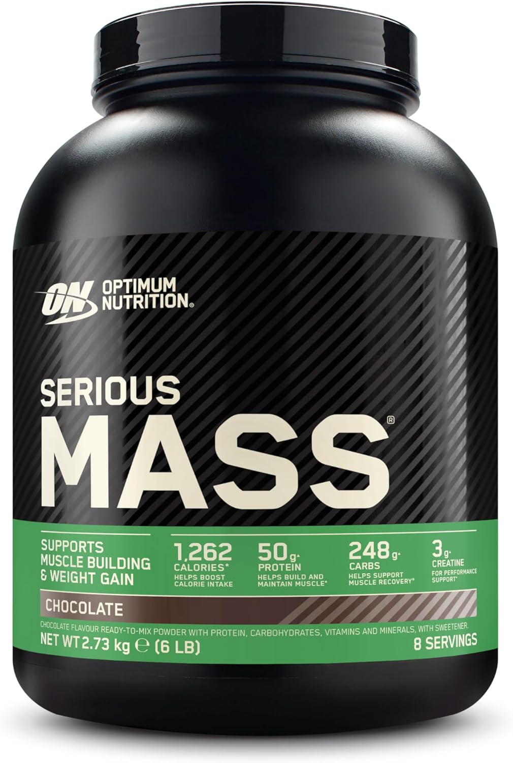 Serious Mass Poudre de Protéine Gain de Masse Hautement Calorique avec 25 Vitamines et Minéraux, Créatine Monohydrate et Glutamine, Saveur Chocolat, 8 Portions, 2.73 kg