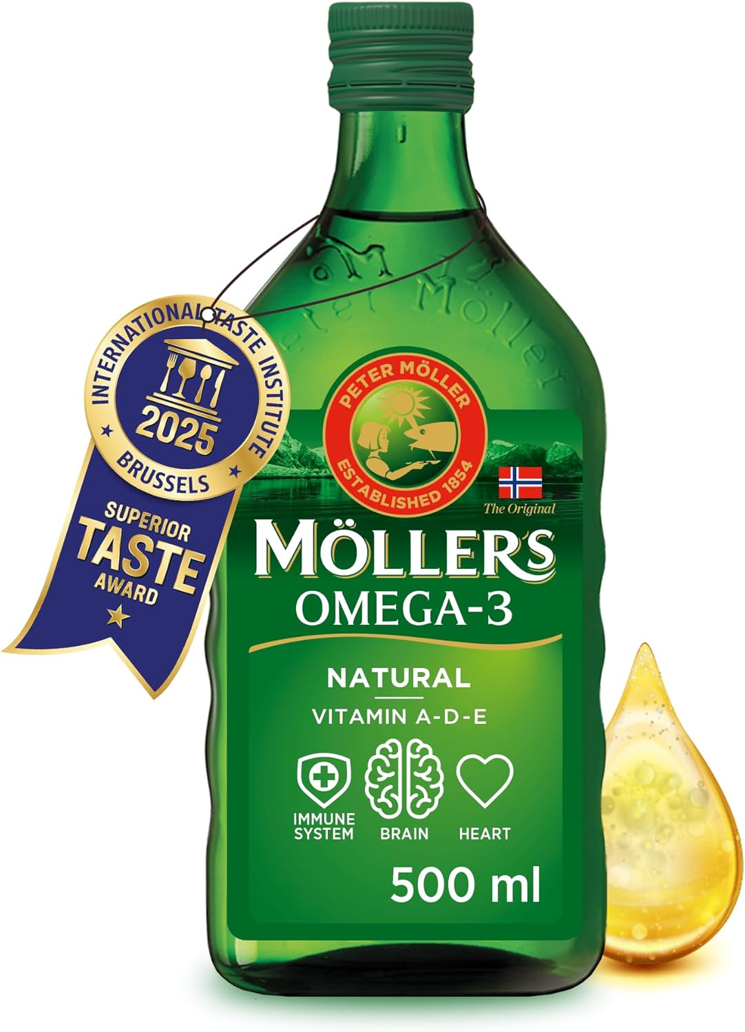 Moller’s ® - Huile de foie de morue oméga 3 - Compléments alimentaires oméga-3 avec EPA, DHA, vitamines A, D et E - Prix Superior Taste - Marque vieille de 166 ans - Neutre - 500 ml Neutre 500 ml (Lot de 1)