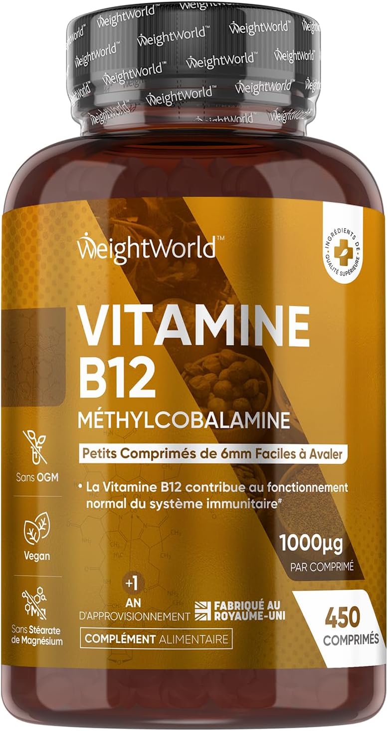 Vitamine B12 Vegan 1000mcg, 450 Micro Comprimés Méthylcobalamine Biodisponible - La vitamine B12 contribue à un métabolisme énergétique normal & au fonctionnement normal du système nerveux (EFSA)