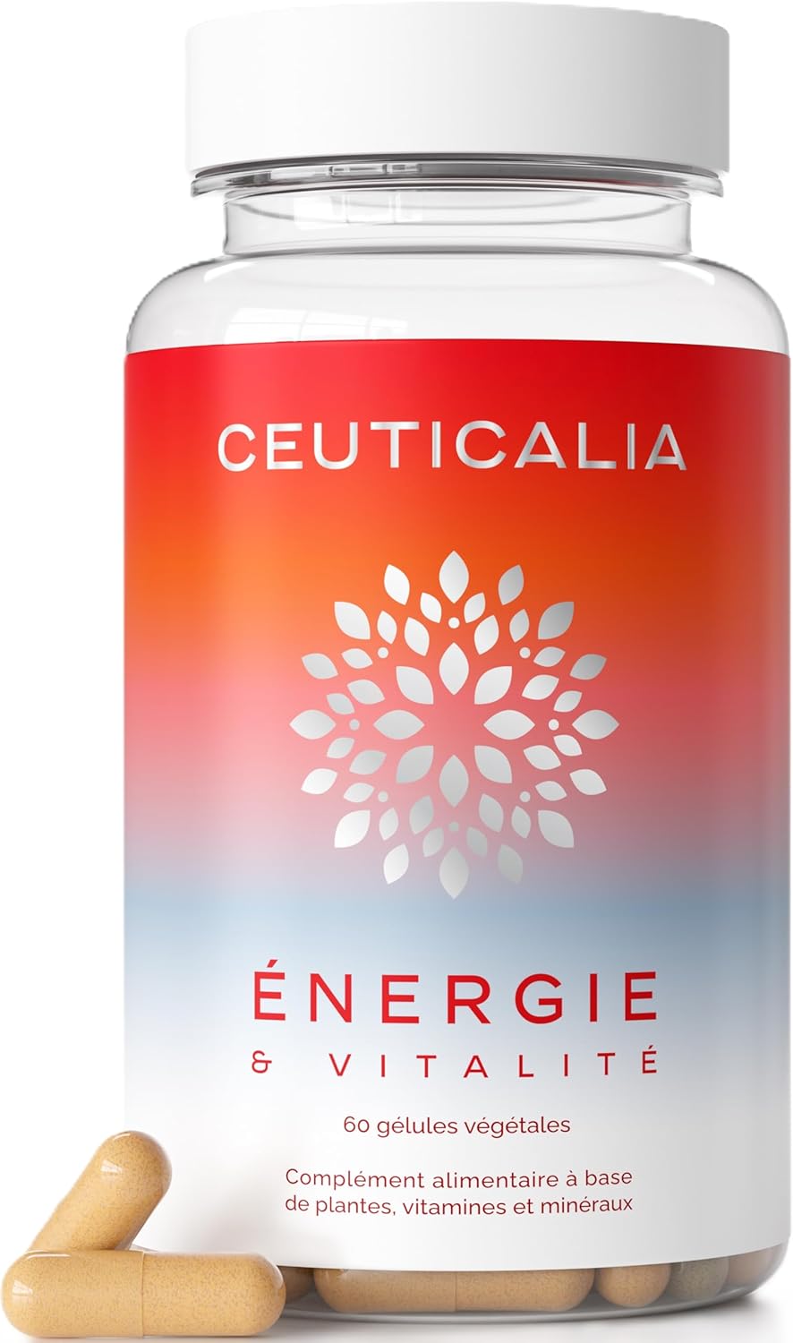 Complément Alimentaire Énergie et Vitalité - Boost Energie Anti Fatigue et Épuisement - Pour Adulte - Ginseng, Guarana, Maté, Acérola, Magnésium, Vitamines D et B - 60 Gélules - 30 Jours 60 unité (Lot de 1)