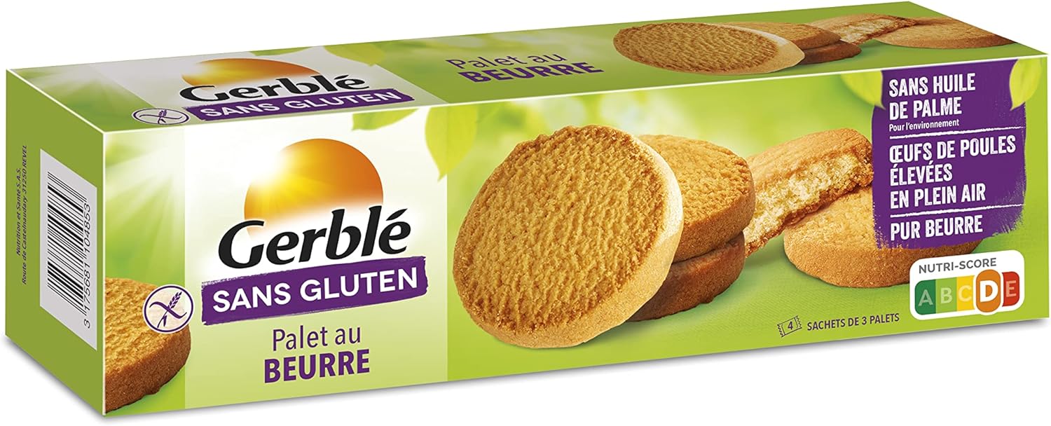 Sans Gluten, Palet au Beurre, Sans Huile de Palme, 4 Sachets Individuels, 12 Biscuits, 175 g, 207700 Palets Beurre 175 g (Lot de 1)