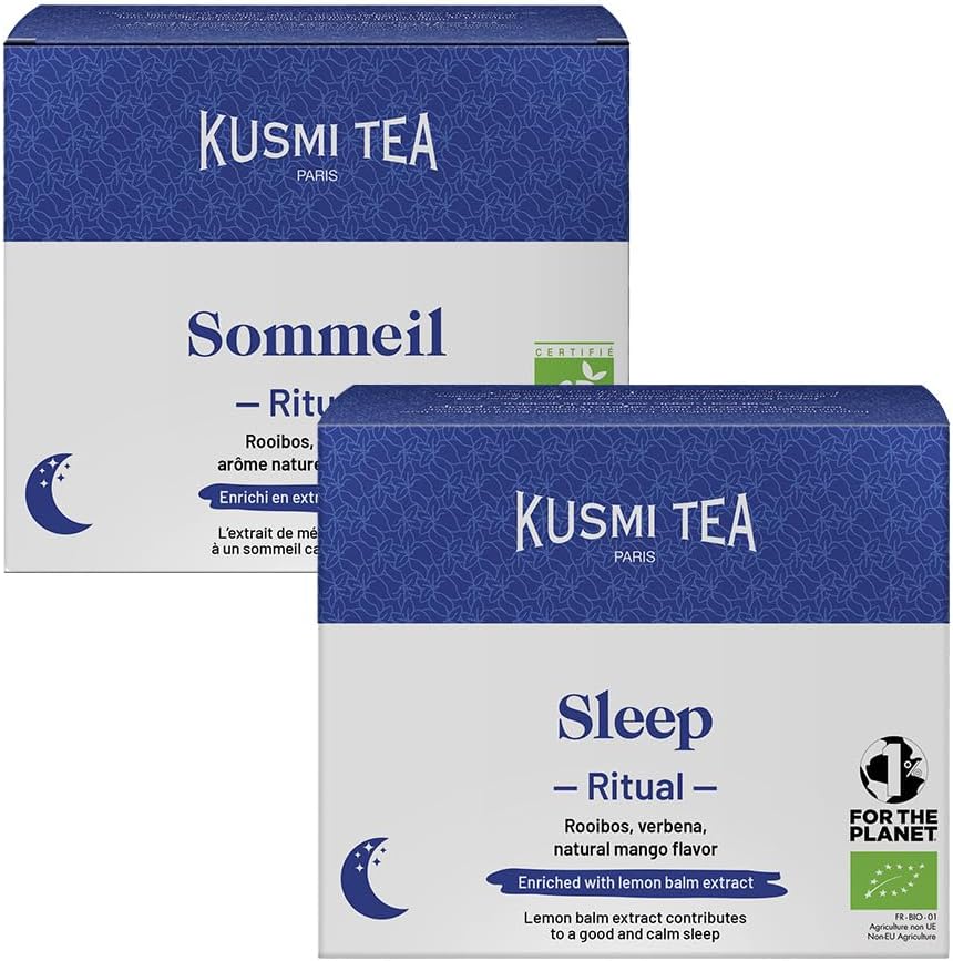Rituel Sommeil Bio - Lot de 2 boîtes - Infusion Bio Relaxante à la Mangue - Tisane pour Dormir sans Théine - Rooibos, Mélisse et Verveine - 2x18 Sachets de Thé Sommeil 2x18 Sachets