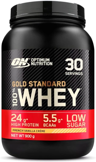 Gold Standard 100% Whey, Poudre de Protéines pour Construction et Récupération Musculaire, avec Glutamine et Acides Aminés BCAA Naturels, Vanille Française, 30 Portions, 900 g French Vanilla Crème 30 Portions (Lot de 1)