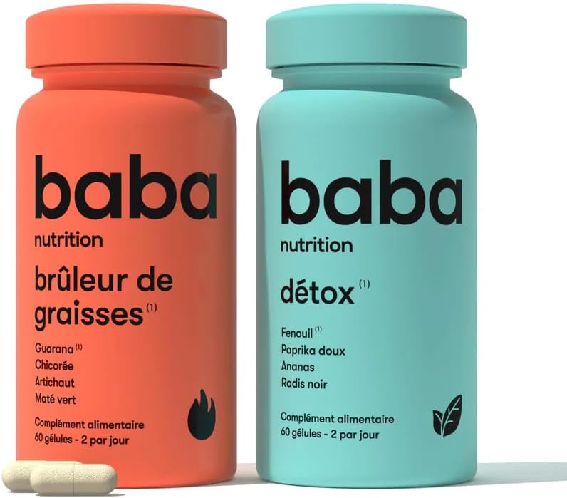 Baba Nutrition - Detox & Brûleur – Complément Alimentaire Minceur Naturelles à Base de Plantes – 2 x 60 Gélules – Cures 1 Mois - Bruleur de Graisse Puissant & Détoxification Complète