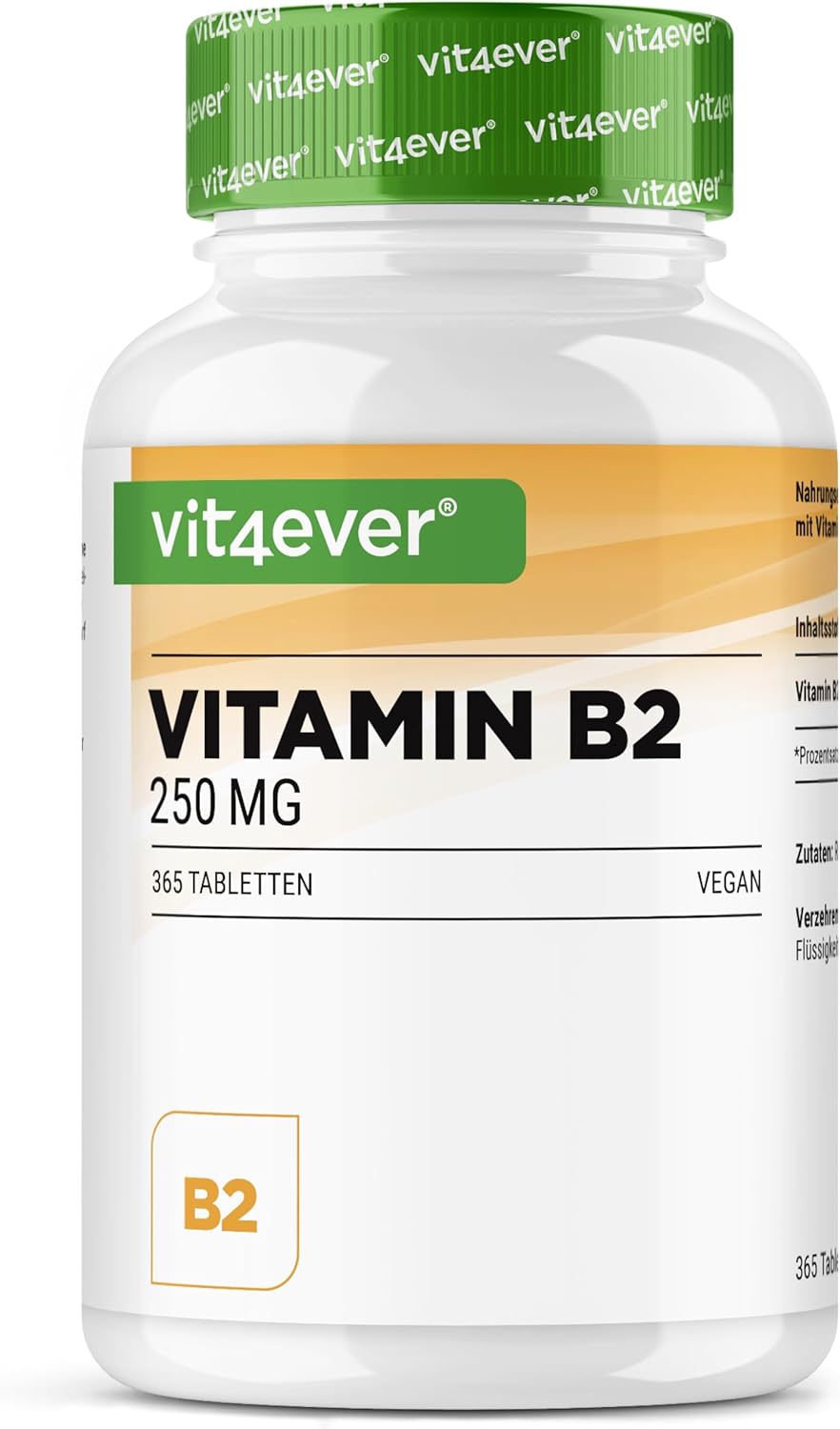 Vitamine B2 (Riboflavine) - 250 mg - 365 comprimés - Haute dose - Sans additif indésirable - Vegan