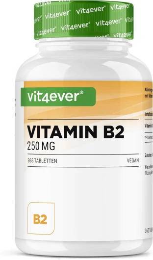 Vitamine B2 (Riboflavine) - 250 mg - 365 comprimés - Haute dose - Sans additif indésirable - Vegan