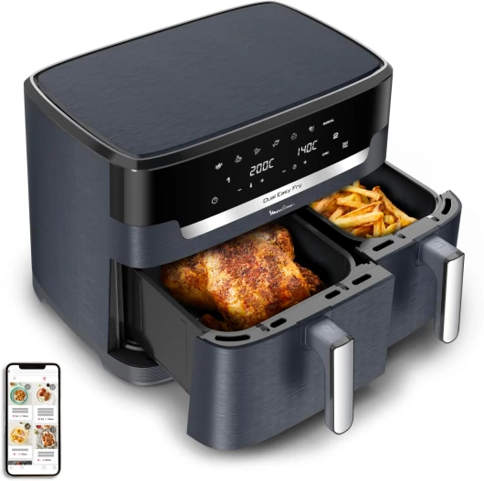 Dual Easy Fry XXL, air fryer 2 tiroirs, jusqu'à 10personnes, 7programmes prédéfinis, EZ942BF0 11 L Gris Foncé