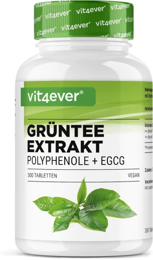 Extrait de thé vert 300 comprimés hautement dosés - 2000mg d'extrait, 300mg d'EGCG & 1100mg de polyphénols par dose journalière - végétalien