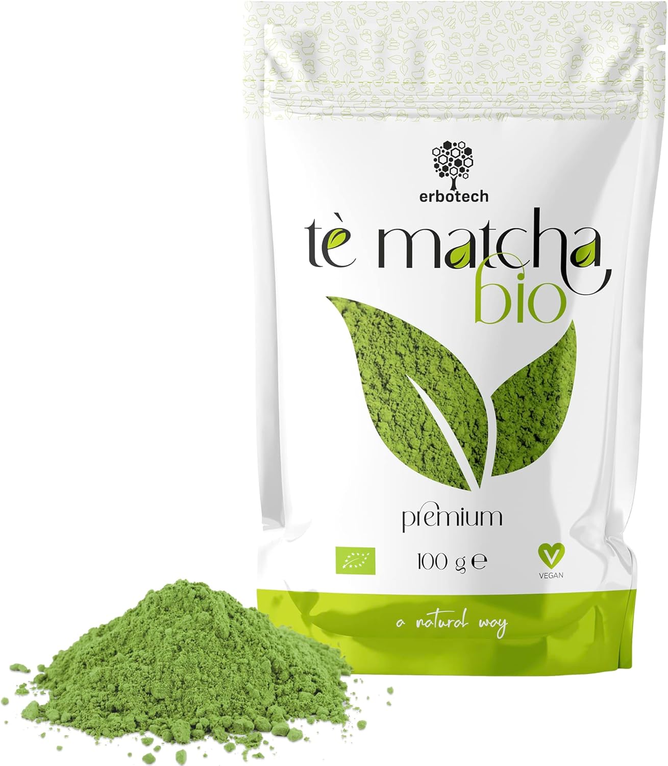 Thé Matcha BIO/Thé Vert Japonais Biologique en Poudre, Sac de 100 g, Multivitamines 100% Naturel, Végétalien, Idéal pour les Desserts, les Smoothies, Thé glacé 100 g (Lot de 1)