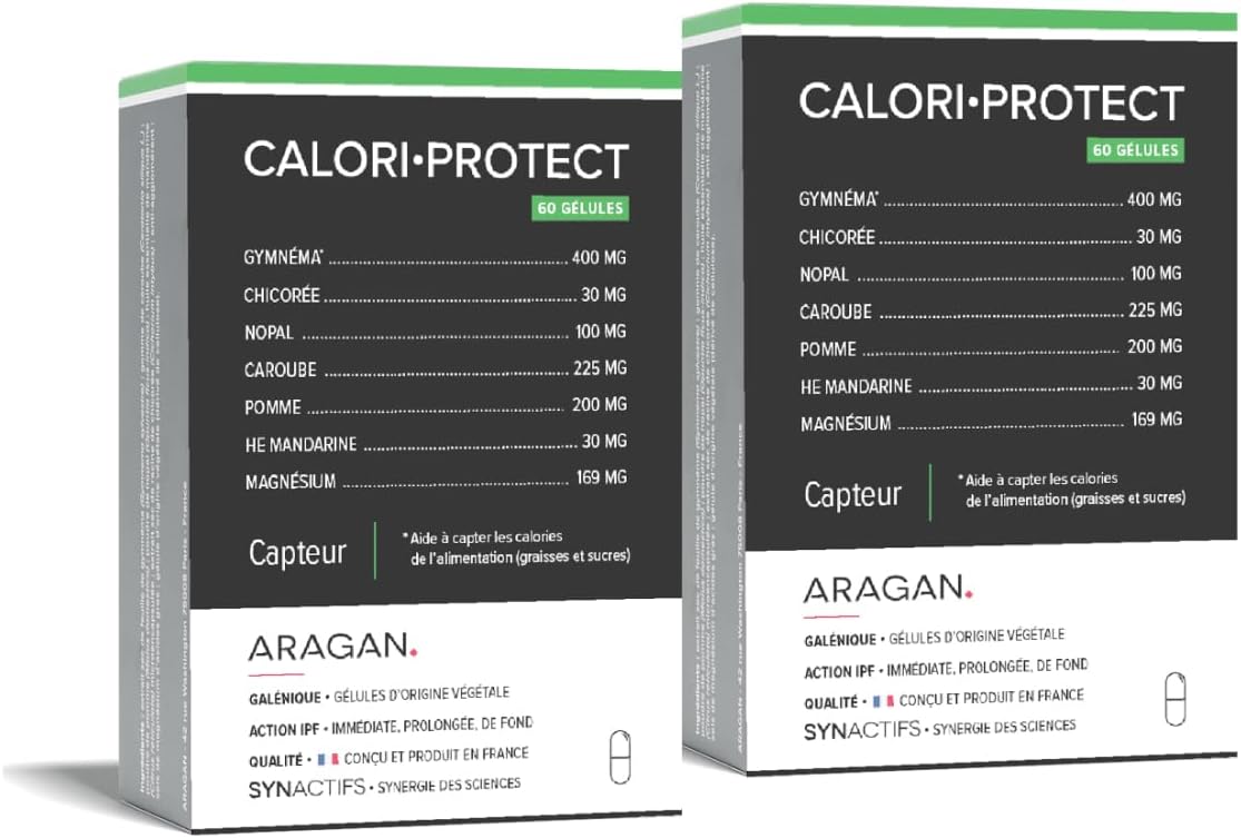 Synactifs Lot de 2 CaloriProtect - Complément Alimentaire Minceur - Gymnema, Poudre de Caroube, Nopal, Huile Essentielle de Mandarine - 120 gélules - 1 à 4 mois de prise - Fabriqué en France