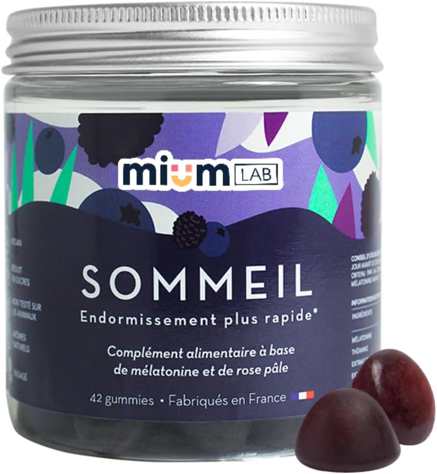Mium Lab - Endormissement rapide - Sommeil naturel - Mélatonine (1,9mg) & Plantes Hautement dosée - Cure 21 jours - Arômes Naturels Mûres et Myrtille - Fabriqué en France 21 jours - Pot