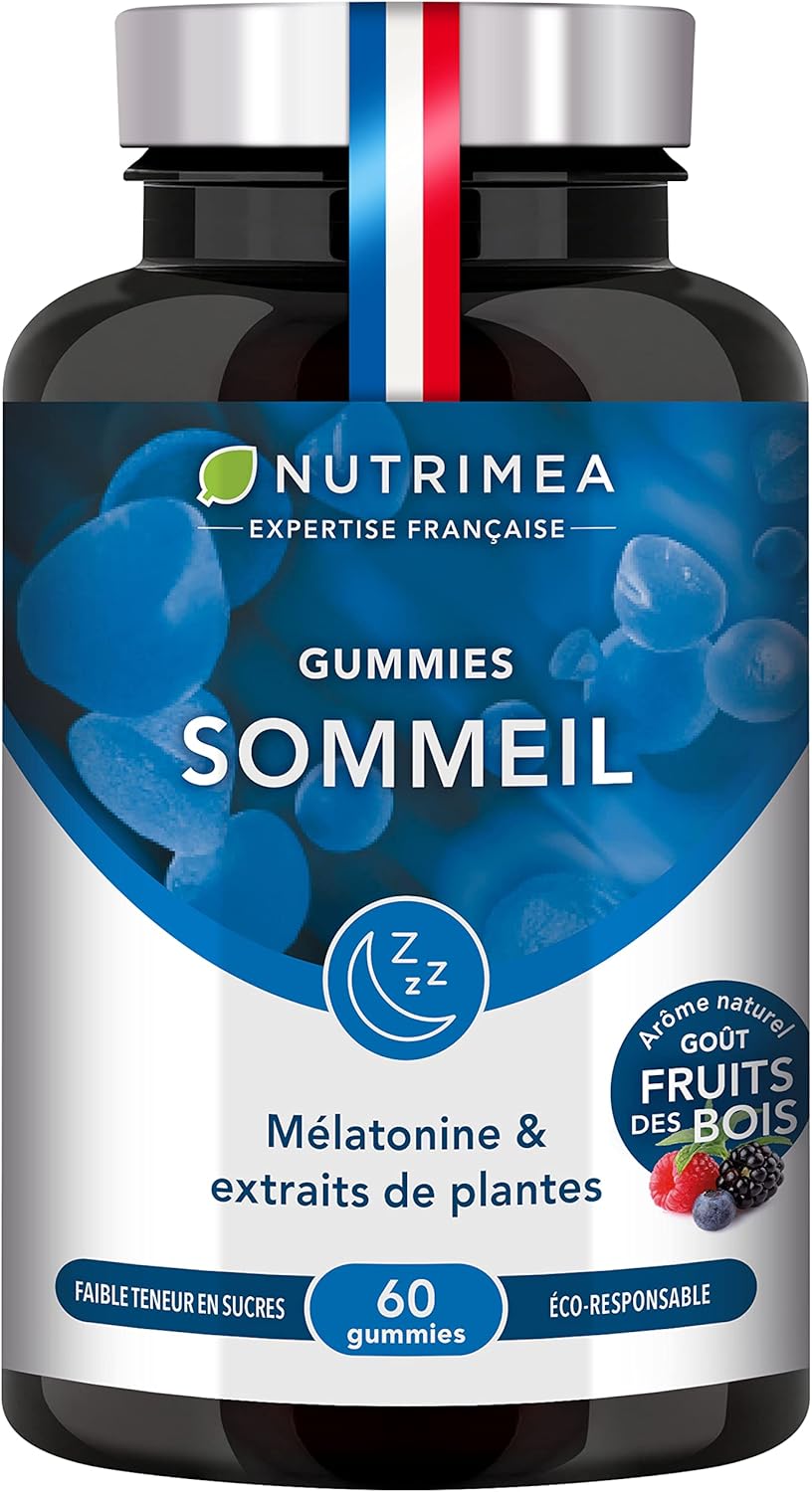 Gummies Sommeil - Mélatonine 1,9 mg - Qualité du Sommeil et Endormissement Rapide - Avec Passiflore, Eschscholtzia et Mélisse - Fabrication Française - 60 Gummies Vegan - Goût Fruits des Bois