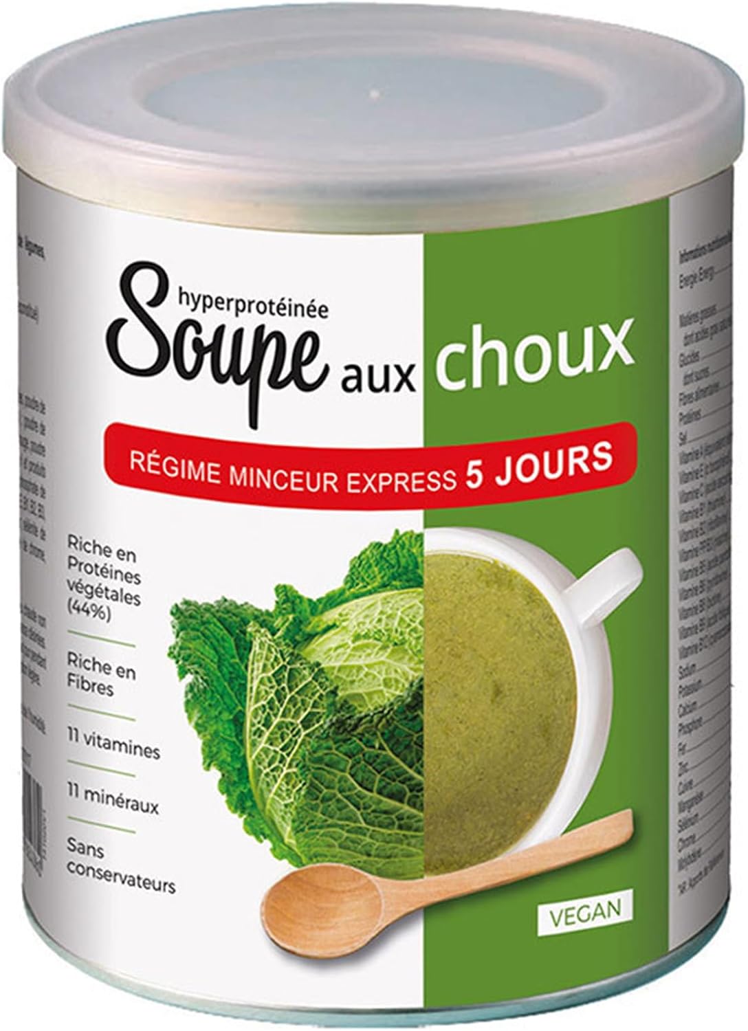 Soupe aux choux vegan - Riche en protéines d'origine végétale & fibres - 11 vitamines & minéraux - Sans matière grasse - Cure express 5 jours - 250 gr