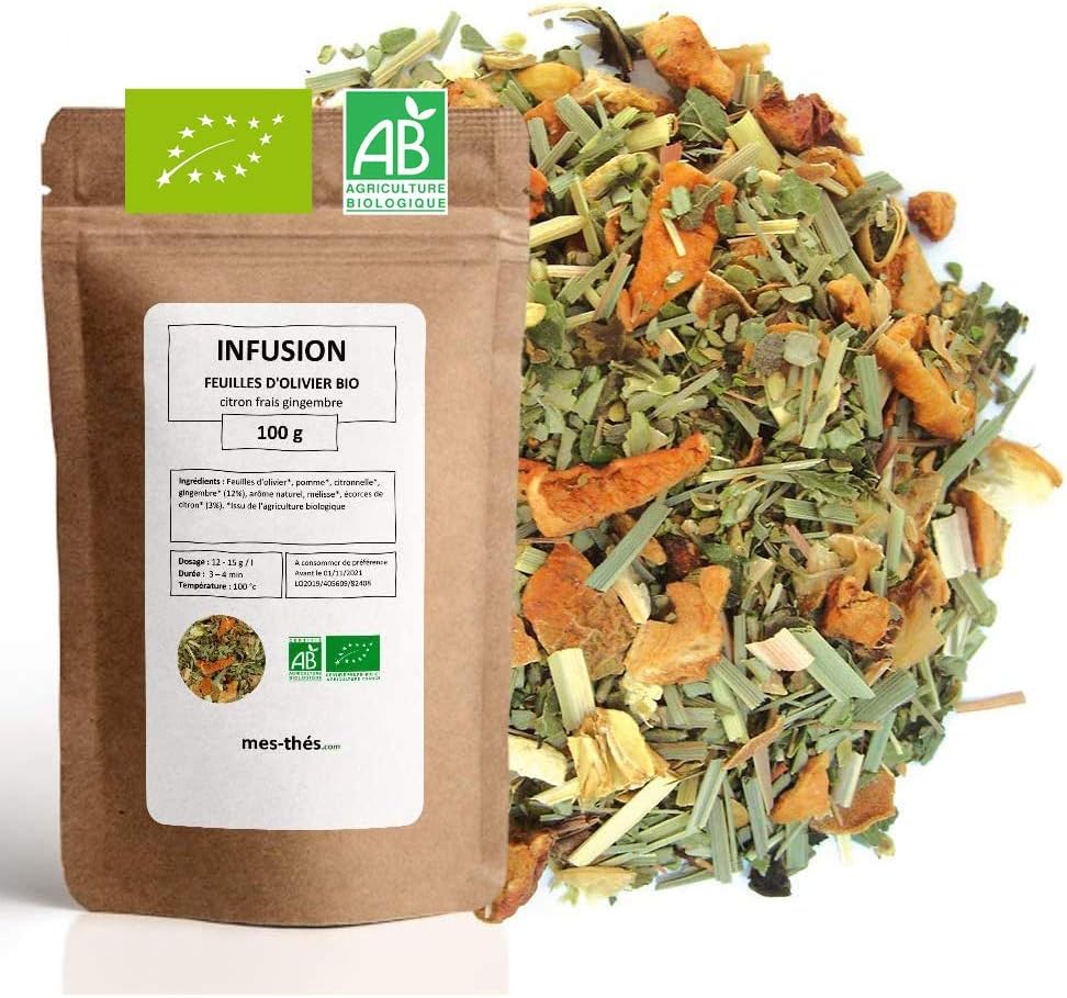 Infusion Bio Citron Frais Gingembre - 100g (40 tasses) - Thé en vrac 100% Agriculture Biologique - Mes-Thés