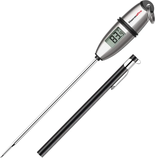 TP02S Thermomètre de Cuisson Numérique 5 Secondes Thermomètre Instantané Thermomètre pour Boissons Chaudes Lait Les Confiseries avec Longue Sonde 1 Pièces Acier Inoxydable