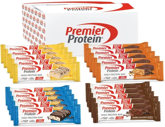High Protein Bar 50% - Multiflavourbox - 20x40g Crispy Peach; Crispy Cookie; Chocolate Caramel; Double Chocolate Cookie 20x40g