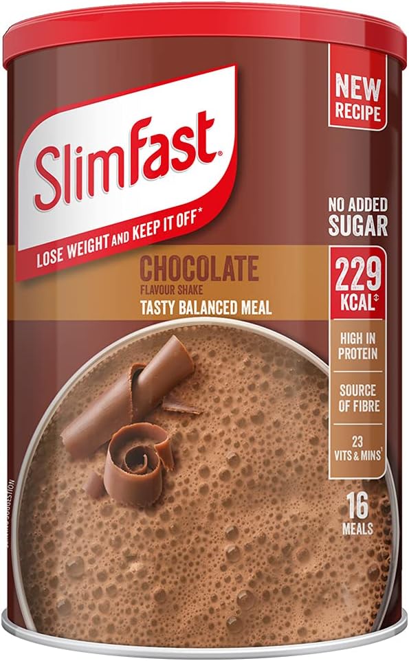 SlimFast Shake substitut de repas pour perte de poids et alimentation équilibrée, vitamines et minéraux, faible en calories, riche en protéines, saveur chocolat, 16 portions, 600 g, l'emballage peut v
