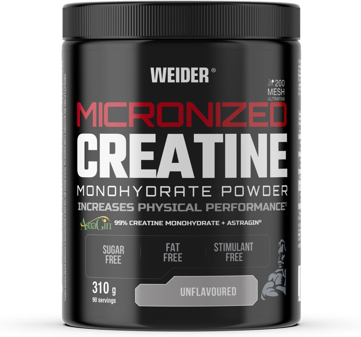 Micronized Creatine Monohydrate Powder (310g) Goût Neutre - 99% Monohydrate de Créatine 200 Mesh avec AstraGin, Sans Sucre, Sans Graisse, Sans Stimulant, Vegan, Augmente la Performance Physique