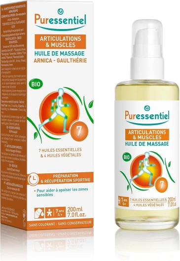 Articulations et Muscles - Huile de Massage Bio - Aux 7 huiles essentielles et 4 huiles végétales - Préparation et récupération sportive - 100 ml 200 ml (Lot de 1)