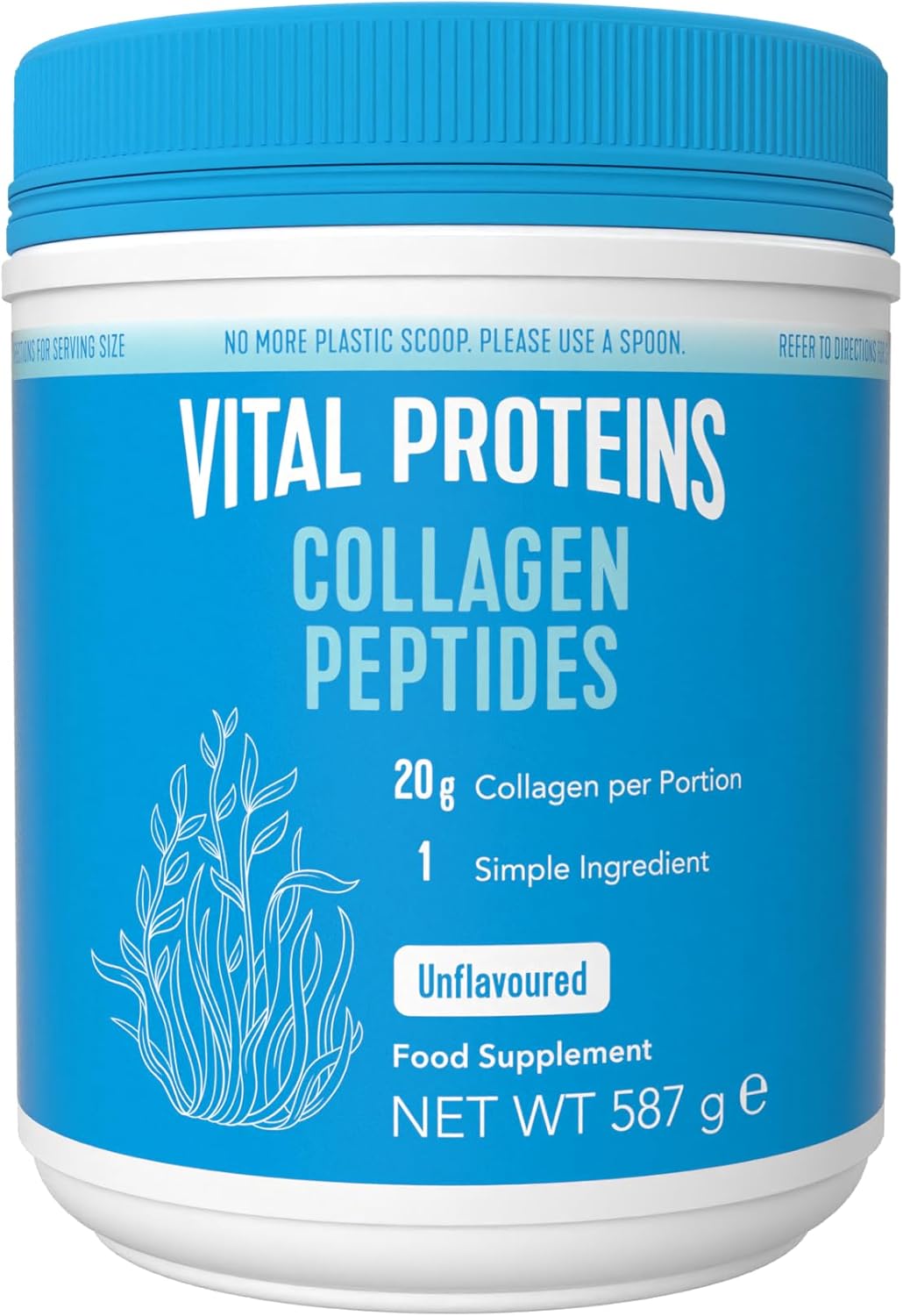 Collagen Peptides complément alimentaire(Type I, III), Collagène hydrolysé Non Aromatisé, Cheveux, Ongles, Peau, Sans Gluten, Sans colorant ni Conservateur 20g par portion, 587g Sans saveur 29 Portions (Lot de 1)