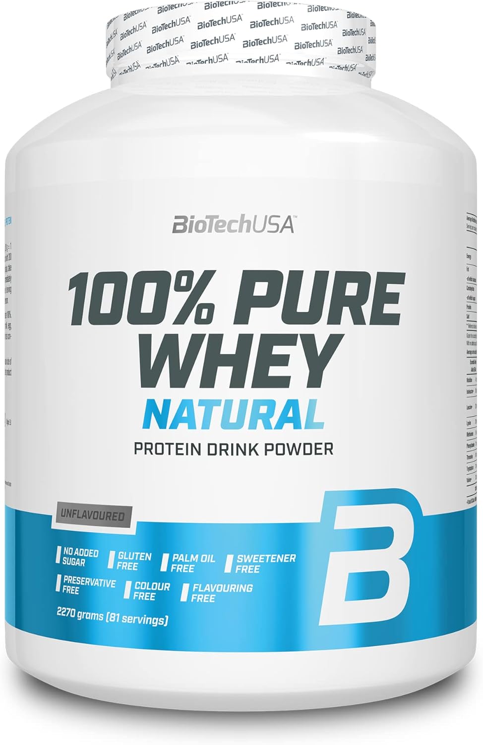 100% Pure Whey - Poudre de protéines avec BCAA et Glutamine - Sans gluten, sans huile de palme - 21g de protéines par portion, 2.27 kg, Sans saveur Sans saveur 2.27 kg (Lot de 1)
