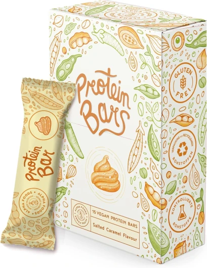 Barre protéique végétalienne - caramel salé - paquet de 15 barres protéiques à base de plantes nutritionnelles