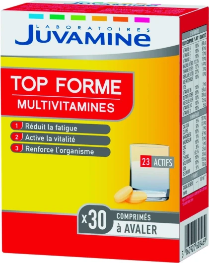 Top forme, 12 Multivitamines & 10 Minéraux, Vitalité, Tonus, Aide à Réduire la Fatigue, Soutient l'Immunité, Programme de 1 Mois, 30 comprimés, Fabriqué en France Normal Size