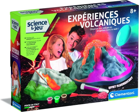 Science & Jeu – Expériences Volcaniques pour Enfants 8 Ans+ - Kit Scientifique Fluorescent avec Torche UV et Pigment Néon - Création de Volcan Éruptif - Activité Éducative Chimie Géologie