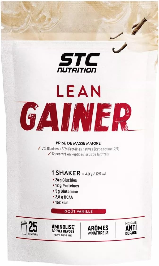 Spécial prise de masse maigre - Ratio Protéine-Glucide 2/1 - Digestion facile - Assimilation optimale - 25 Shakers - Doypack 1kg Vanille 1 kg (Lot de 1)