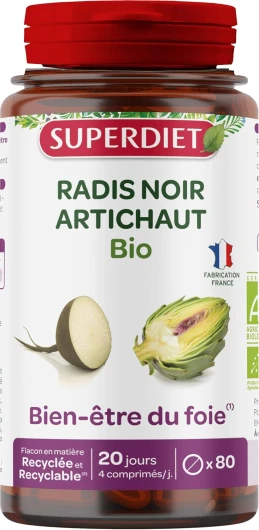 RADIS NOIR ARTICHAUT BIO – Bien-être du foie – Phytothérapie – Fabrication française – 80 comprimés