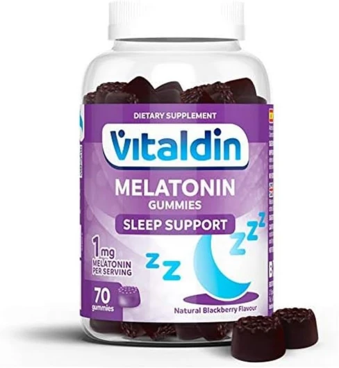 Mélatonine Gummies - 1 mg par dose - 70 gommes (pour 2 mois); saveur de Mûre – Contribue à Améliorer la Qualité du Sommeil – Sans Gluten - pour Enfants et Adultes