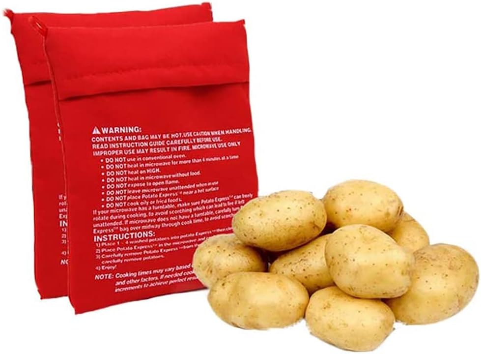 Sac Pomme de Terre,2 PCS Pochette pour Micro-Ondes Pomme de Terre Poche Lavable et Réutilisable Sac de Cuisson Micro Ondes de Pommes au Four Juste en 4 Minutes